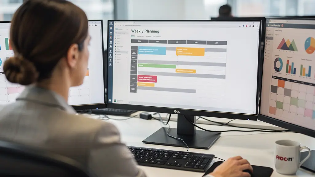 Professionnel RH consultant un planning de négociation sur écran d'ordinateur